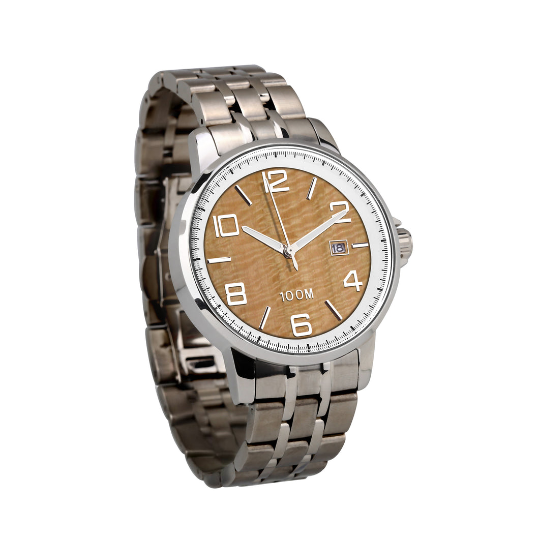 Gum Burl Watch Stainless Steel White Bezel - Men's