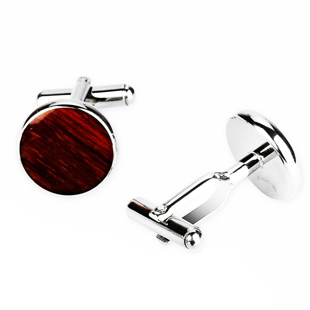 Hawaiian Koa Wood Round Cufflinks - Gunmetal - Komo Koa - Woodsman Jewelry