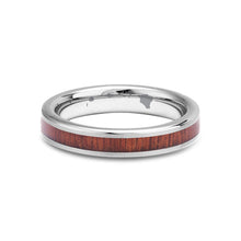 Load image into Gallery viewer, Hawaiian Koa Wood Thin Tungsten Ring - Brushed - Komo Koa - Woodsman Jewelry
