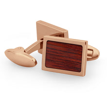 Load image into Gallery viewer, Jarrah Wood Rectangular Cufflinks - Rose Gold - Tyalla - Woodsman Jewelry
